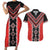 Red Niho Taniwha Mix Poutama Couples Matching Short Sleeve Bodycon Dress and Hawaiian Shirt Unique Taniko Aotearoa