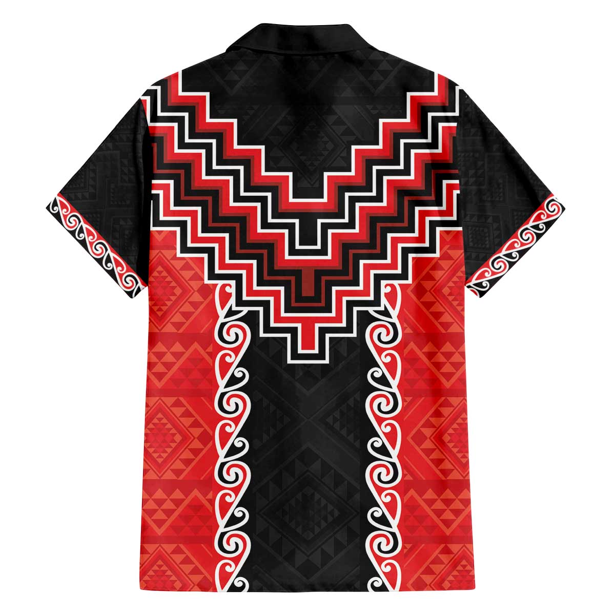 Red Niho Taniwha Mix Poutama Family Matching Off The Shoulder Long Sleeve Dress and Hawaiian Shirt Unique Taniko Aotearoa