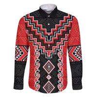 Red Niho Taniwha Mix Poutama Family Matching Off Shoulder Short Dress and Hawaiian Shirt Unique Taniko Aotearoa