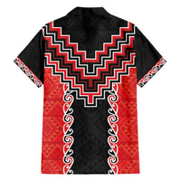 Red Niho Taniwha Mix Poutama Family Matching Short Sleeve Bodycon Dress and Hawaiian Shirt Unique Taniko Aotearoa