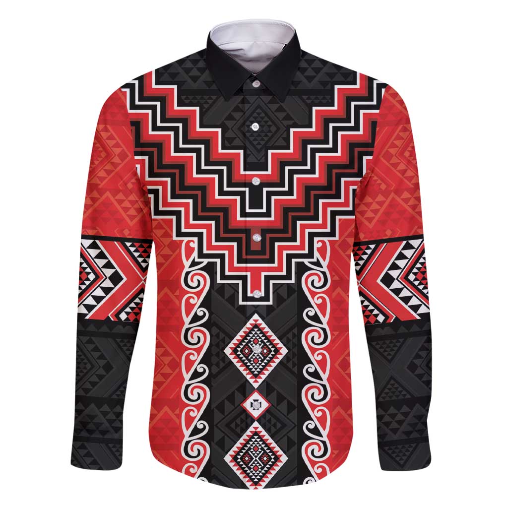 Red Niho Taniwha Mix Poutama Family Matching Short Sleeve Bodycon Dress and Hawaiian Shirt Unique Taniko Aotearoa