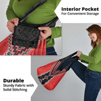 Red Niho Taniwha Mix Poutama Grocery Bag Unique Taniko Aotearoa