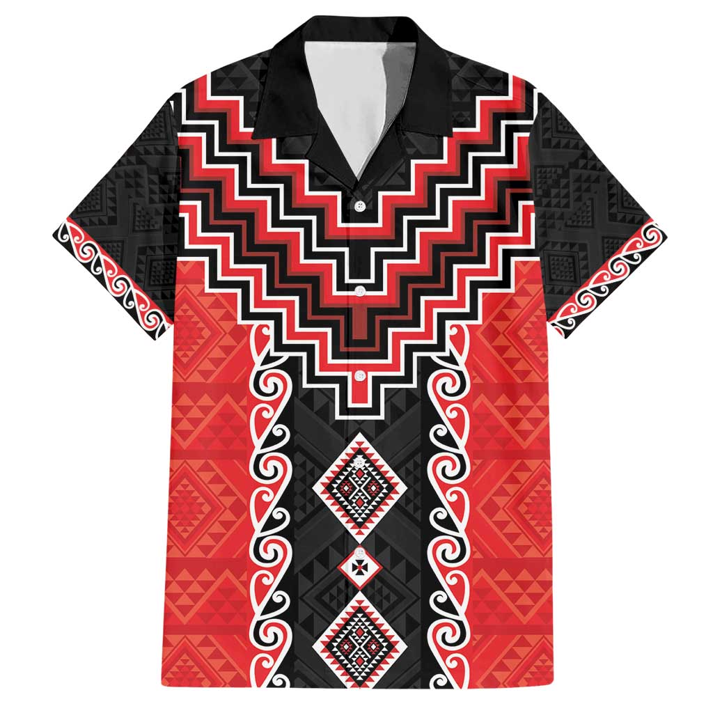 Red Niho Taniwha Mix Poutama Hawaiian Shirt Unique Taniko Aotearoa