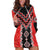 Red Niho Taniwha Mix Poutama Hoodie Dress Unique Taniko Aotearoa