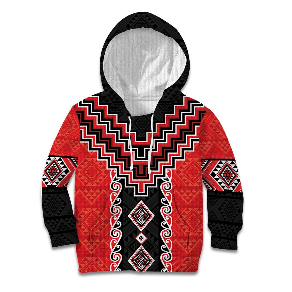 Red Niho Taniwha Mix Poutama Kid Hoodie Unique Taniko Aotearoa