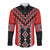 Red Niho Taniwha Mix Poutama Long Sleeve Button Shirt Unique Taniko Aotearoa