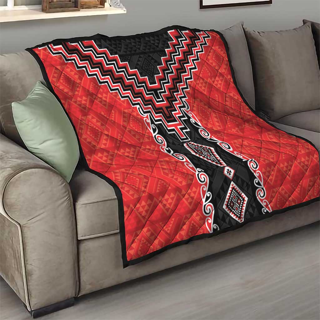 Red Niho Taniwha Mix Poutama Quilt Unique Taniko Aotearoa