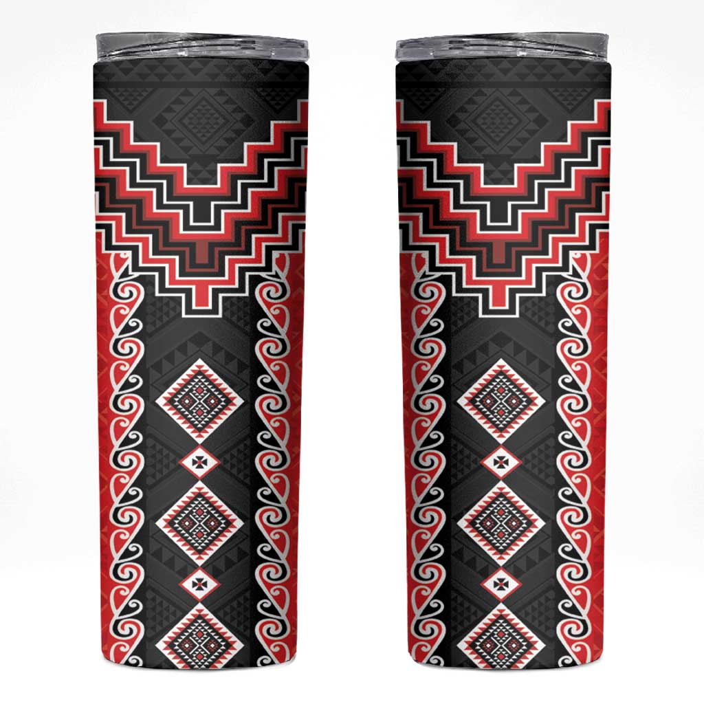 Red Niho Taniwha Mix Poutama Skinny Tumbler Unique Taniko Aotearoa