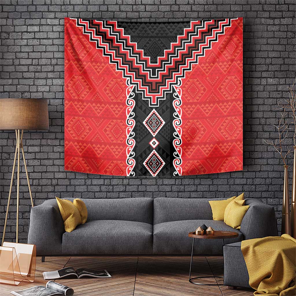 Red Niho Taniwha Mix Poutama Tapestry Unique Taniko Aotearoa