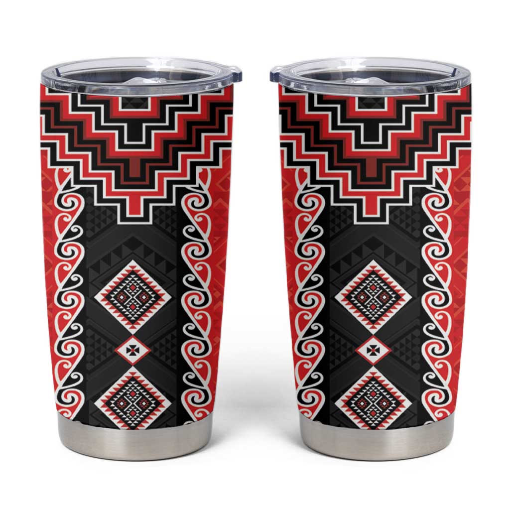 Red Niho Taniwha Mix Poutama Tumbler Cup Unique Taniko Aotearoa