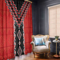 Red Niho Taniwha Mix Poutama Window Curtain Unique Taniko Aotearoa