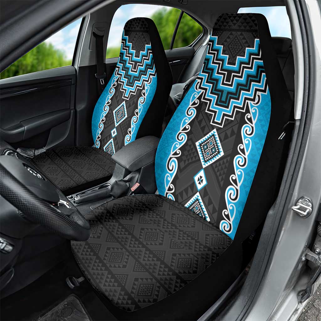 Sky Blue Niho Taniwha Mix Poutama Car Seat Cover Unique Taniko Aotearoa