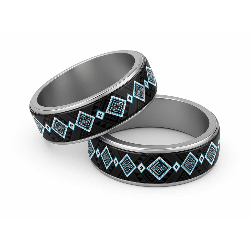 Sky Blue Niho Taniwha Mix Poutama Classic Ring Unique Taniko Aotearoa LT01 Sliver Sky Blue - Polynesian Pride