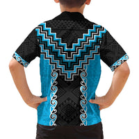 Sky Blue Niho Taniwha Mix Poutama Family Matching Puletasi and Hawaiian Shirt Unique Taniko Aotearoa