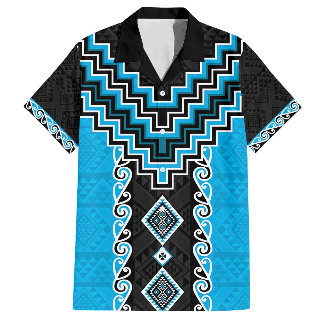 Sky Blue Niho Taniwha Mix Poutama Family Matching Puletasi and Hawaiian Shirt Unique Taniko Aotearoa