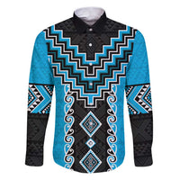 Sky Blue Niho Taniwha Mix Poutama Family Matching Puletasi and Hawaiian Shirt Unique Taniko Aotearoa
