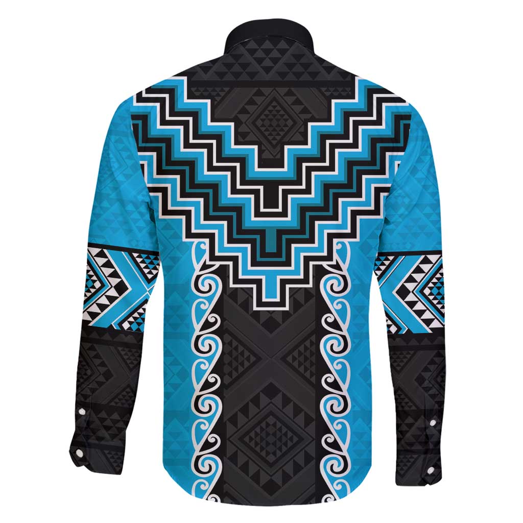 Sky Blue Niho Taniwha Mix Poutama Family Matching Puletasi and Hawaiian Shirt Unique Taniko Aotearoa