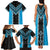 Sky Blue Niho Taniwha Mix Poutama Family Matching Tank Maxi Dress and Hawaiian Shirt Unique Taniko Aotearoa
