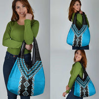 Sky Blue Niho Taniwha Mix Poutama Grocery Bag Unique Taniko Aotearoa