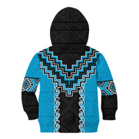 Sky Blue Niho Taniwha Mix Poutama Kid Hoodie Unique Taniko Aotearoa