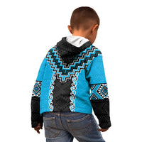 Sky Blue Niho Taniwha Mix Poutama Kid Hoodie Unique Taniko Aotearoa