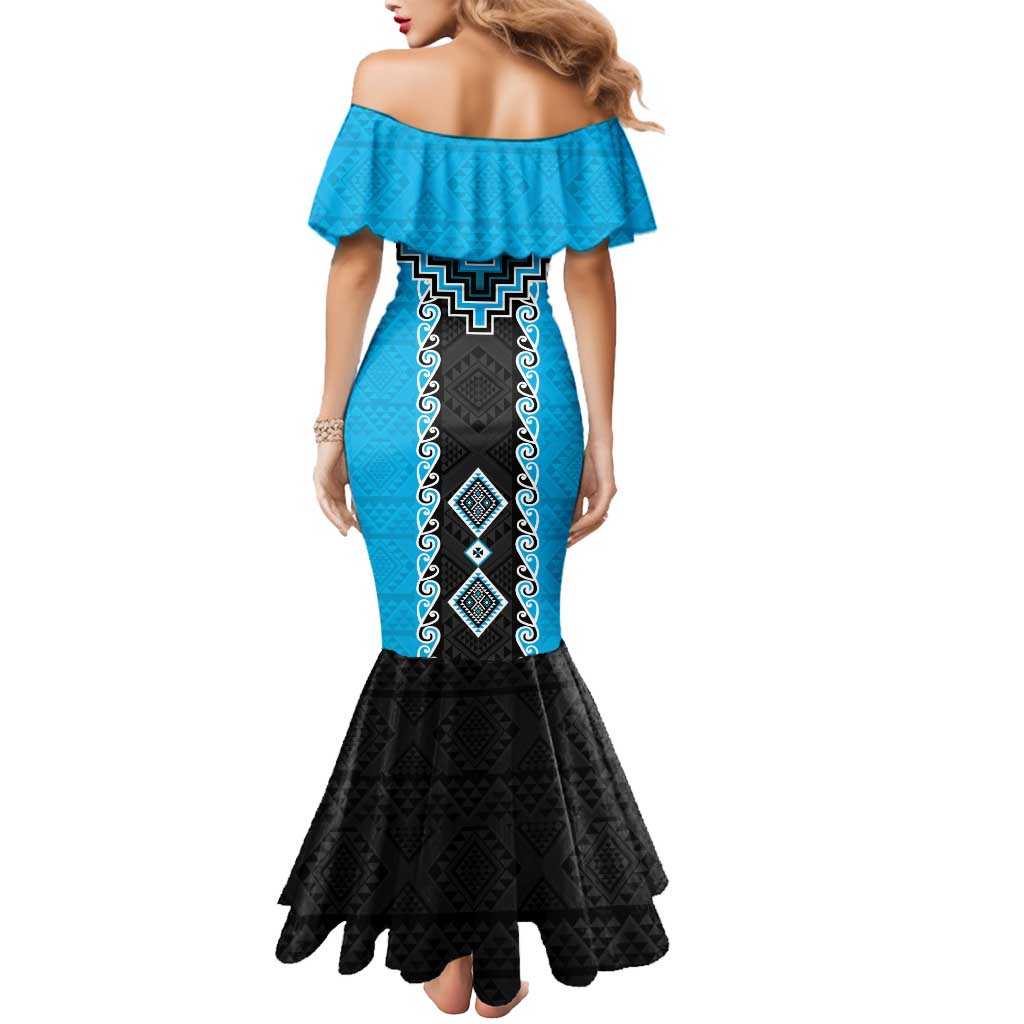 Sky Blue Niho Taniwha Mix Poutama Mermaid Dress Unique Taniko Aotearoa