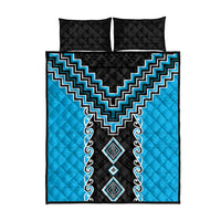 Sky Blue Niho Taniwha Mix Poutama Quilt Bed Set Unique Taniko Aotearoa