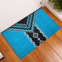 Sky Blue Niho Taniwha Mix Poutama Rubber Doormat Unique Taniko Aotearoa