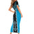 Sky Blue Niho Taniwha Mix Poutama Short Sleeve Bodycon Dress Unique Taniko Aotearoa