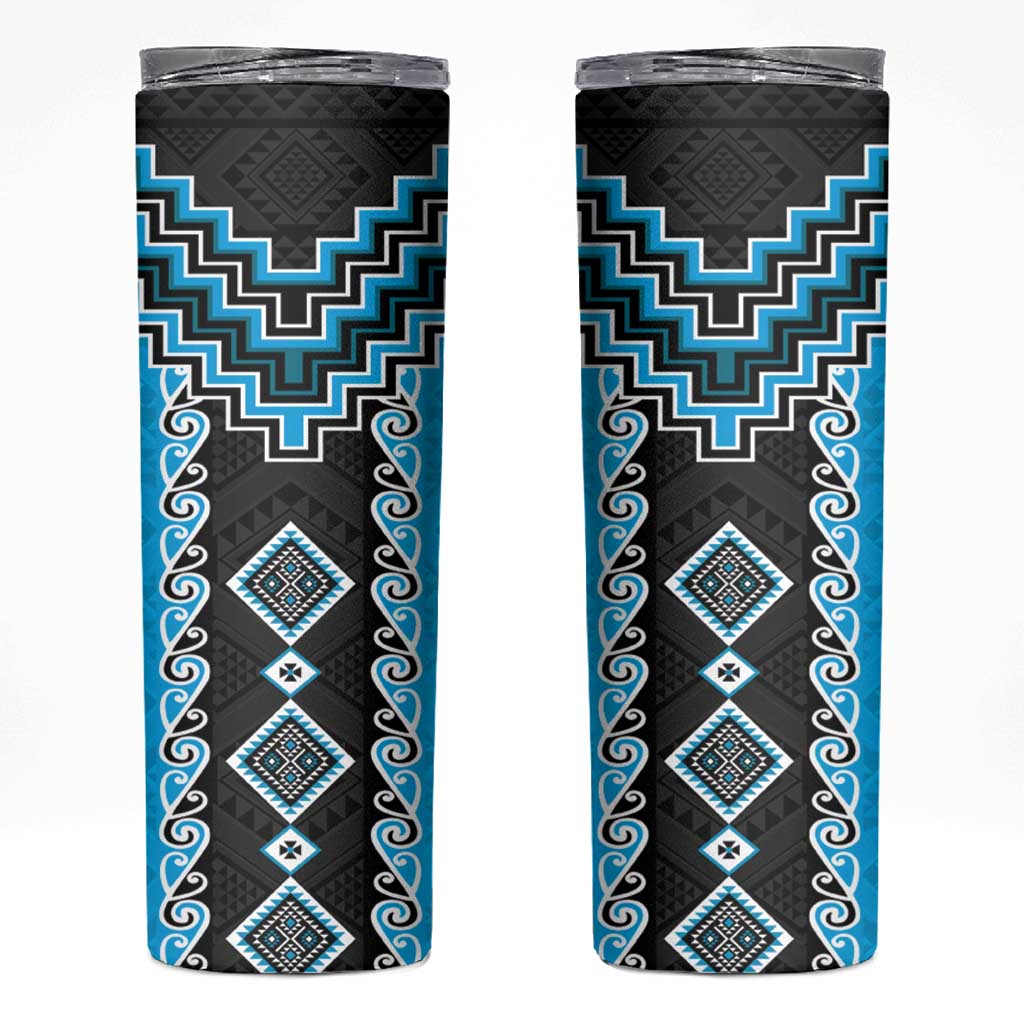 Sky Blue Niho Taniwha Mix Poutama Skinny Tumbler Unique Taniko Aotearoa