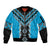 Sky Blue Niho Taniwha Mix Poutama Sleeve Zip Bomber Jacket Unique Taniko Aotearoa