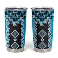 Sky Blue Niho Taniwha Mix Poutama Tumbler Cup Unique Taniko Aotearoa