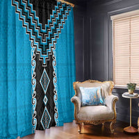 Sky Blue Niho Taniwha Mix Poutama Window Curtain Unique Taniko Aotearoa