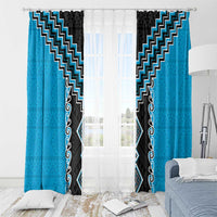 Sky Blue Niho Taniwha Mix Poutama Window Curtain Unique Taniko Aotearoa