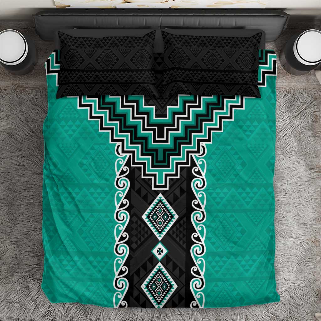 Teal Niho Taniwha Mix Poutama Bedding Set Unique Taniko Aotearoa LT01 Teal - Polynesian Pride