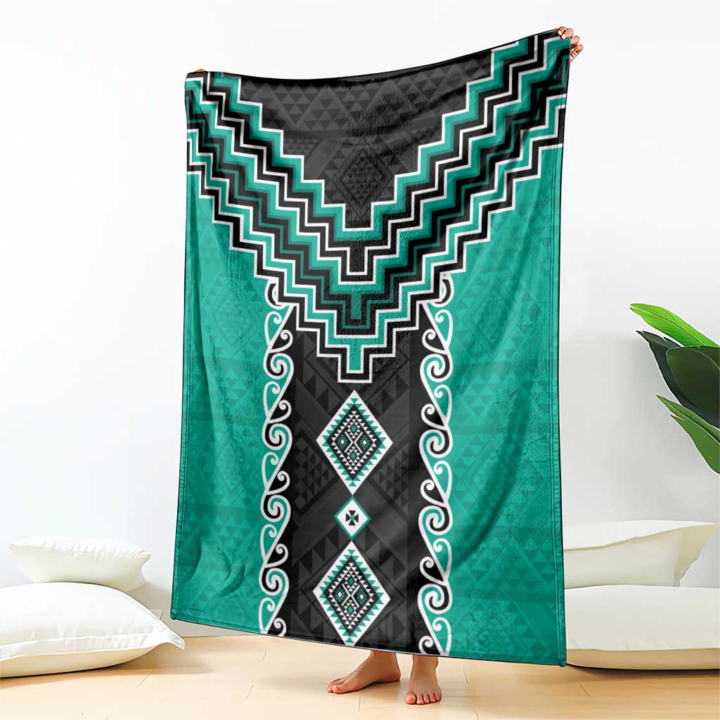Teal Niho Taniwha Mix Poutama Blanket Unique Taniko Aotearoa