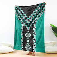 Teal Niho Taniwha Mix Poutama Blanket Unique Taniko Aotearoa