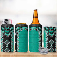 Teal Niho Taniwha Mix Poutama 4 in 1 Can Cooler Tumbler Unique Taniko Aotearoa