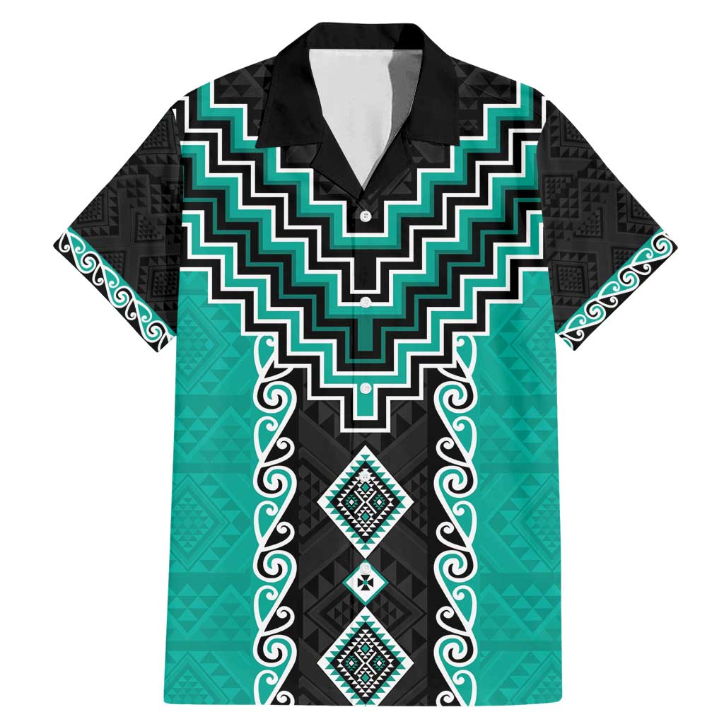 Teal Niho Taniwha Mix Poutama Family Matching Mermaid Dress and Hawaiian Shirt Unique Taniko Aotearoa