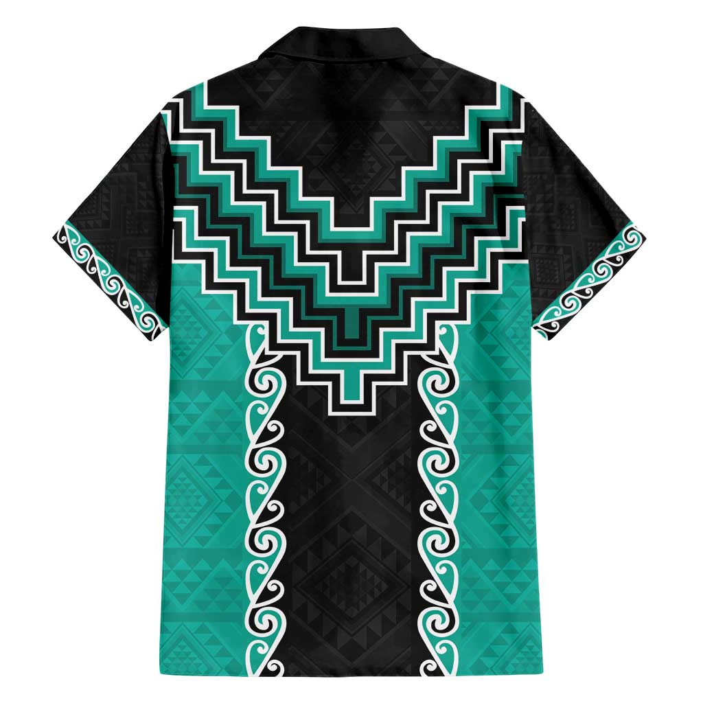 Teal Niho Taniwha Mix Poutama Family Matching Short Sleeve Bodycon Dress and Hawaiian Shirt Unique Taniko Aotearoa