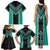 Teal Niho Taniwha Mix Poutama Family Matching Tank Maxi Dress and Hawaiian Shirt Unique Taniko Aotearoa