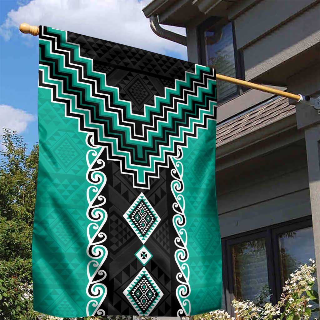 Teal Niho Taniwha Mix Poutama Garden Flag Unique Taniko Aotearoa