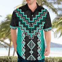 Teal Niho Taniwha Mix Poutama Hawaiian Shirt Unique Taniko Aotearoa