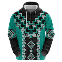 Teal Niho Taniwha Mix Poutama Hoodie Unique Taniko Aotearoa
