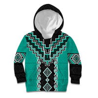 Teal Niho Taniwha Mix Poutama Kid Hoodie Unique Taniko Aotearoa