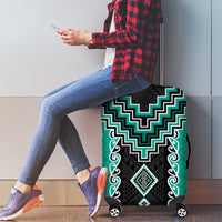 Teal Niho Taniwha Mix Poutama Luggage Cover Unique Taniko Aotearoa