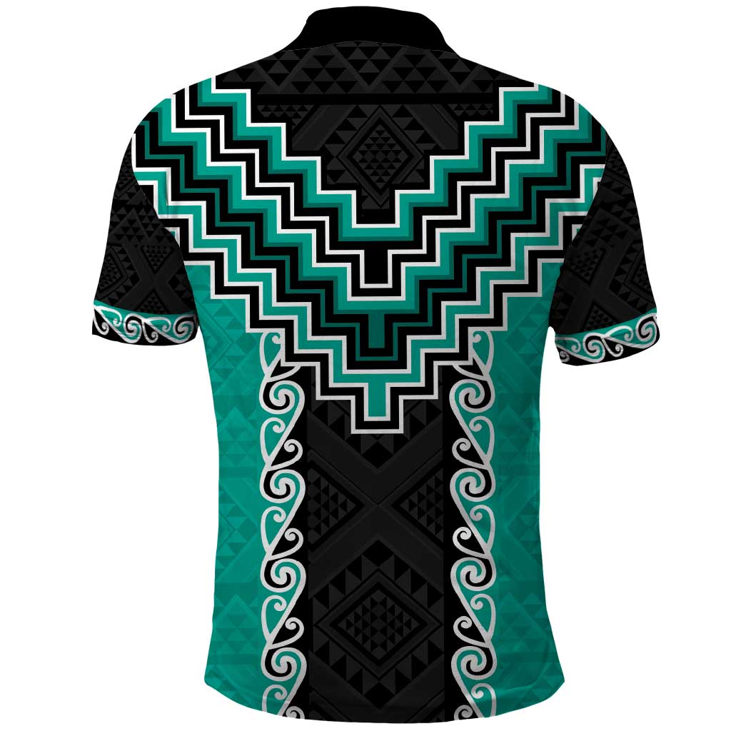 Teal Niho Taniwha Mix Poutama Polo Shirt Unique Taniko Aotearoa