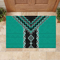 Teal Niho Taniwha Mix Poutama Rubber Doormat Unique Taniko Aotearoa