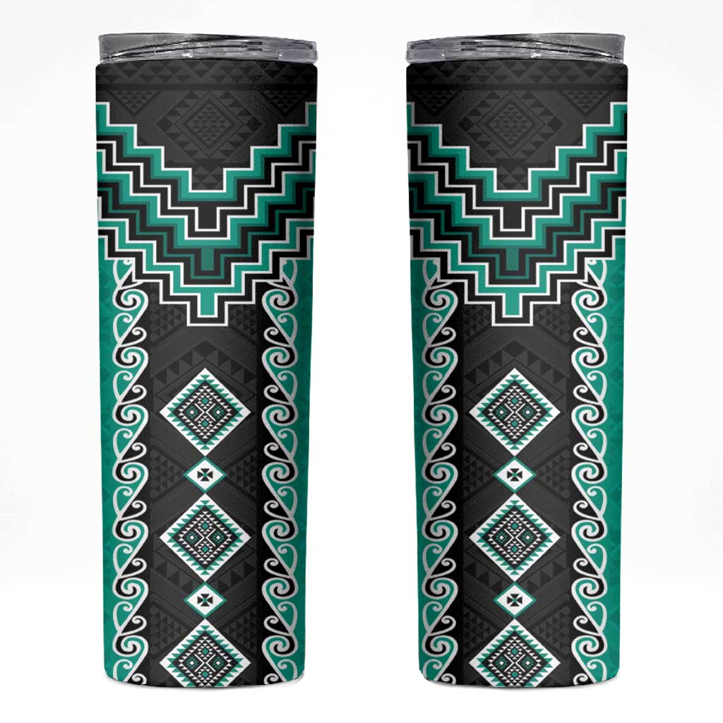 Teal Niho Taniwha Mix Poutama Skinny Tumbler Unique Taniko Aotearoa