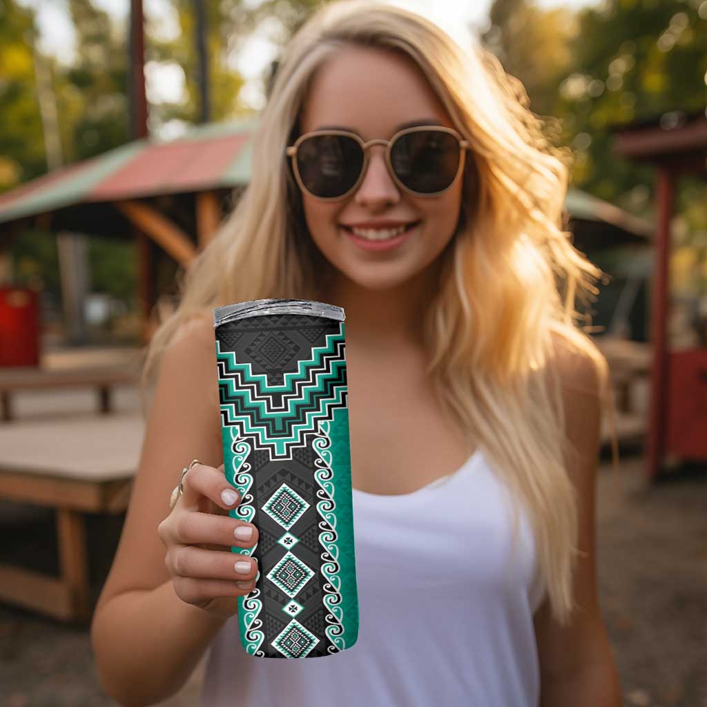 Teal Niho Taniwha Mix Poutama Skinny Tumbler Unique Taniko Aotearoa